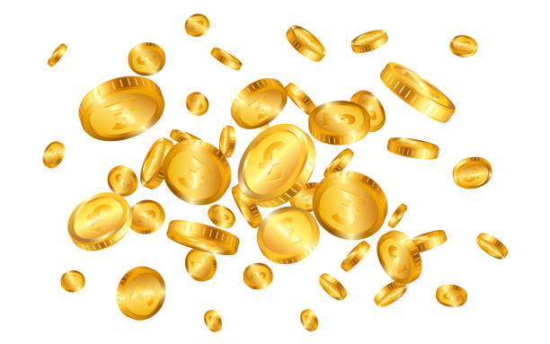 Pound gold coins explosion isolated on white background. Vector illustration Pound gold coins explosion isolated on white background. Vector illustration. british falling pounds stock illustrations
