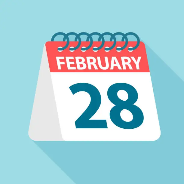 Vector illustration of February 28 - Calendar Icon. Vector illustration of one day of month. Calendar Template