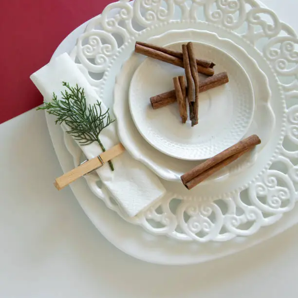 Preparations about arranging the table for winter holidays. Winter decoration, DIY