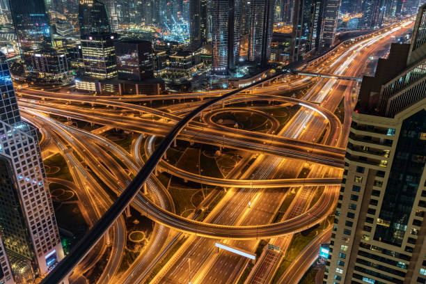 istock Dubai traffic junction in downtown district 1160605583