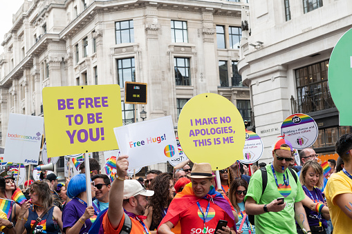 participants of the London Gay Pride, July 2019, Regents Street