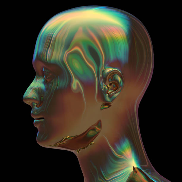istock 3d illustration of iron man head silhouette stylized metallic colorful 1160609272
