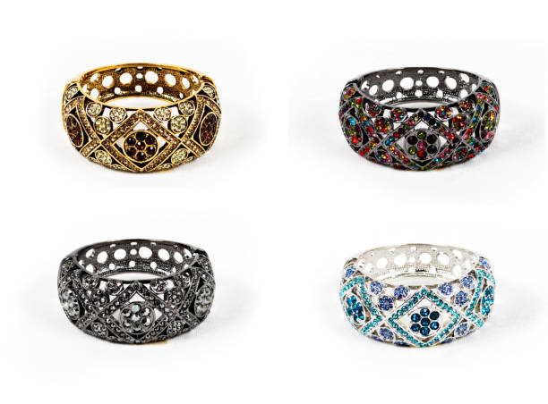 Gold Bracelets on white background