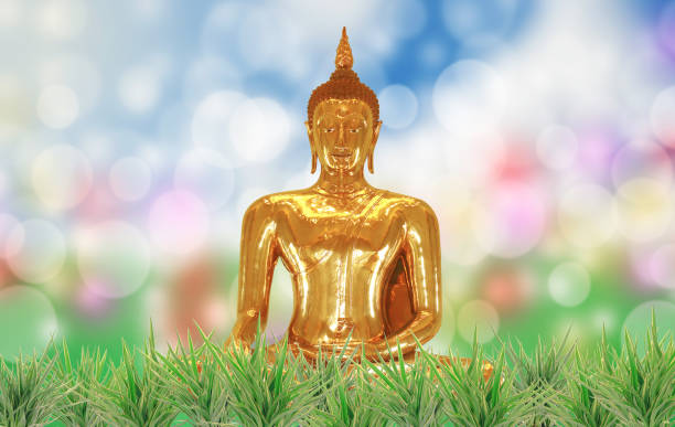 istock Golden Buddha statue on background religion sign. 1160611686