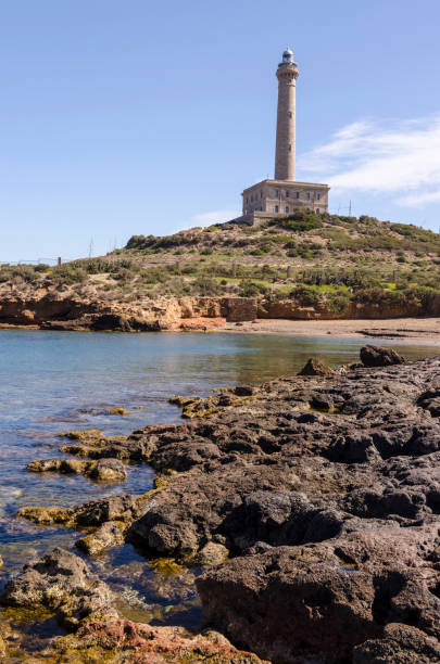 Faro de Cabo de Palos, located on a small peninsula in Cartagena (Murcia) Spain stock photo