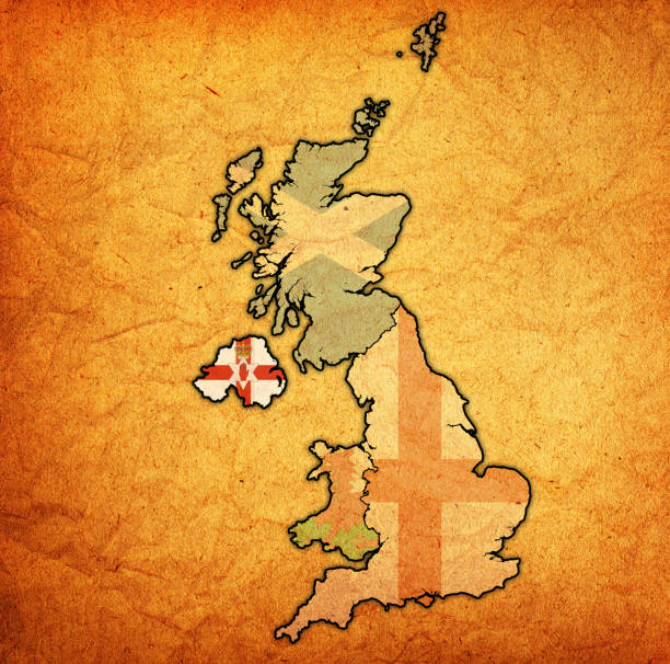 istock Ulster  banner flag on map of united kingdom 1160612199