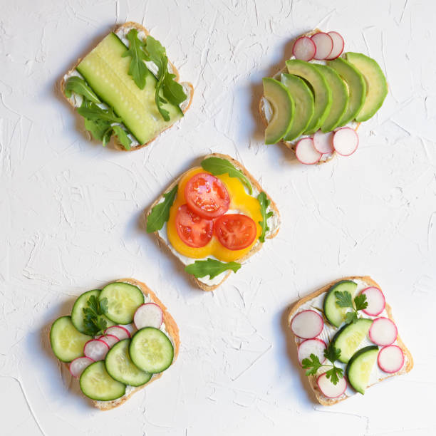 istock Five vegan or vegetarian sandwich on a white background, square photo 1160613642