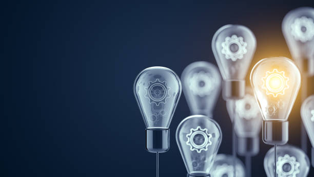 Innovation and new ideas lightbulb concept modern technology and data expertise stock pictures, royalty-free photos & images