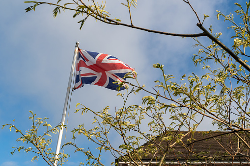 Flag of the United Kingdom flying in the wind