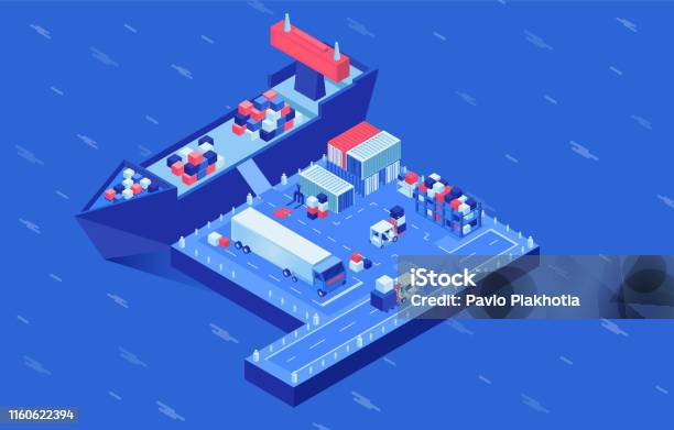 Shipping Dynamic Drawings Shipment Delivery Isometric Vector Illustration Industrial Vessel ...