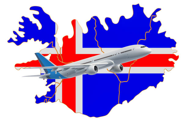 Flights to Iceland, travel concept. 3D rendering isolated on white background