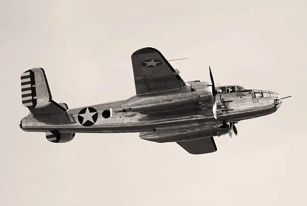 Photo of WWII bomber B25 Mitchell flying
