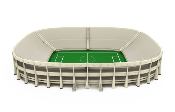 Stadium Building Isolated Stadium Building isolated on white background. 3D render stadium playing field grass fifa world cup stock pictures, royalty-free photos & images