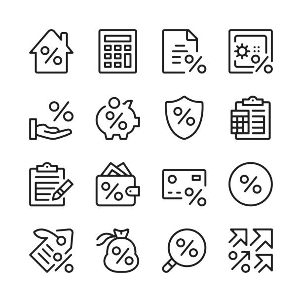 Loan line icons set. Credit, interest rate, payment, investing. Modern graphic design concepts, simple linear outline elements collection. Thin line design. Vector line icons vector art illustration