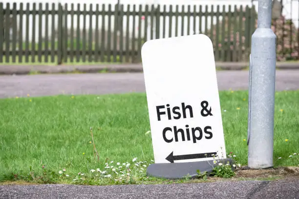 Fish and chips shop cafe takeaway sign Scotland uk