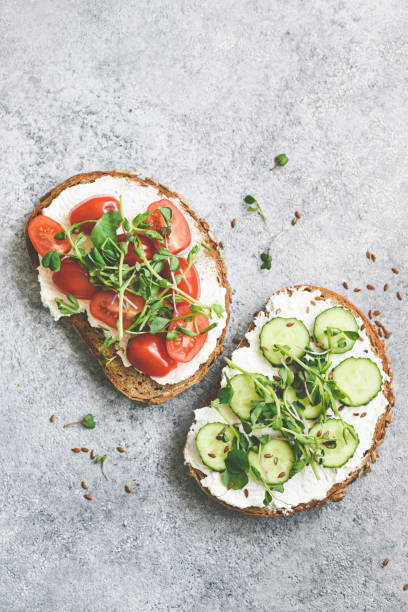 istock Healthy vegetarian toast with white cheese and vegetables 1160631019