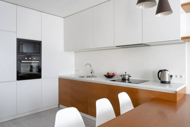 istock White modern kitchen room with modern interior in cozy flat 1160634592