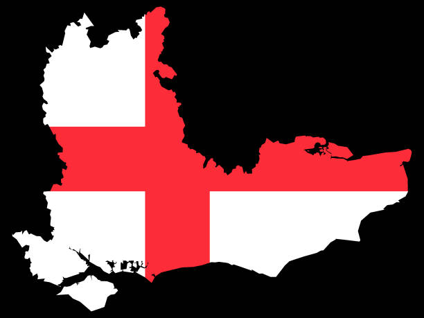 połączona mapa i flaga angielskiego regionu południowo-wschodniej anglii - southeast england illustrations stock illustrations