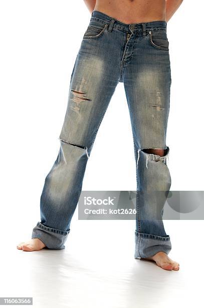 Torn Jeans Stock Photo - Download Image Now - Jeans, Torn, Barefoot