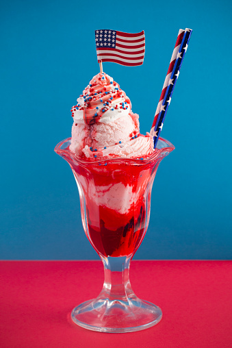 Ice Cream Sundae with an American Flag a Great Dessert for a Fourth of July Picnic