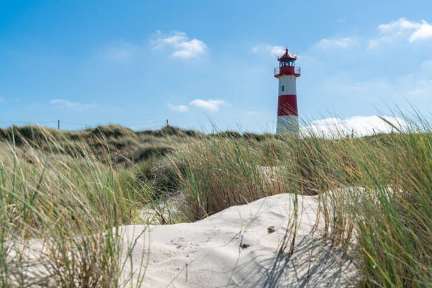 istock Lighthouse red white on dune. Sylt island – North Germany. 1160638093