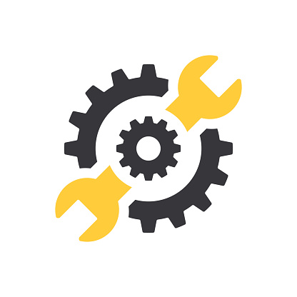 Repair icon. Wrench and gears. Spanner and cog, cogwheel. Vector Illustration