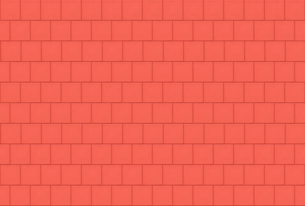 Living coral red square mosaic tiles texture background.