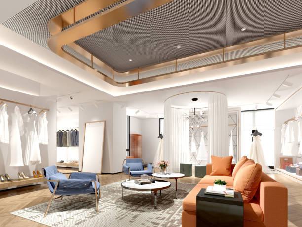 istock 3D render of wedding dress store interior. 1160643057
