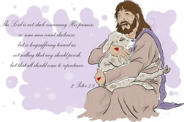 Vector illustration of Jesus Crying while holding Lamb