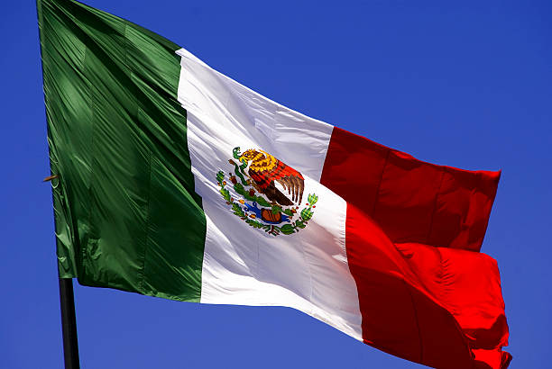 istock Mexican flag at full mast waving in the wind 116064583
