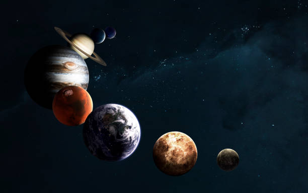 planetas del sistema solar contra la vía láctea. arte de ciencia ficción. elementos de esta imagen amueblada por la nasa - sistema solar fotografías e imágenes de stock