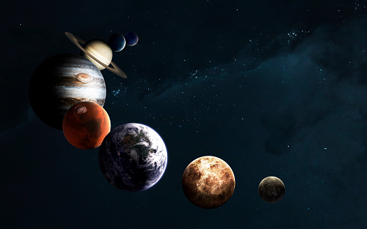 Planets of the Solar system against Milky Way. Science fiction art. Elements of this image furnished by NASA