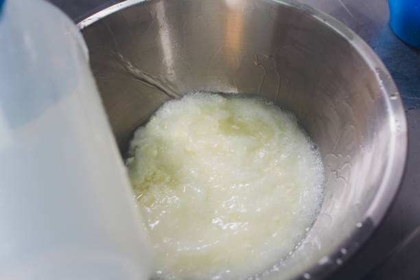 istock Traditional Cheese Making In A Small Company. Cheese Maker Hands Close-up Top View. 1160660544