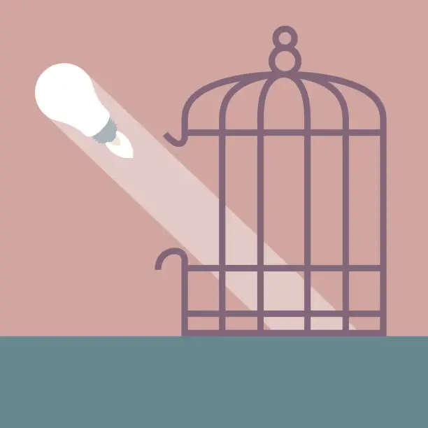 Vector illustration of The idea of breaking the cage