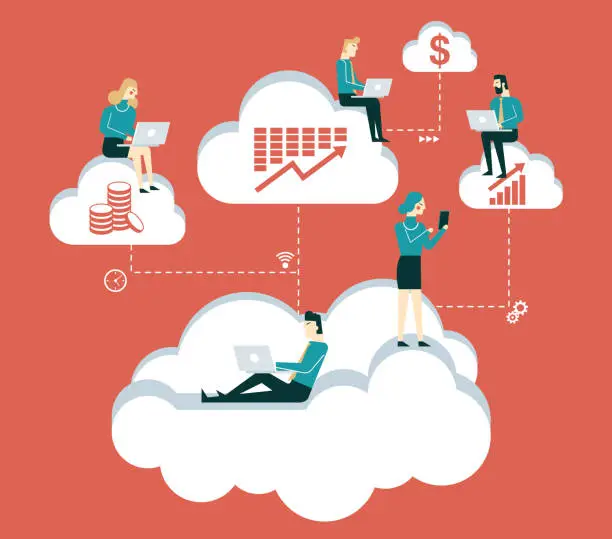 Vector illustration of cloud computing service - Business people