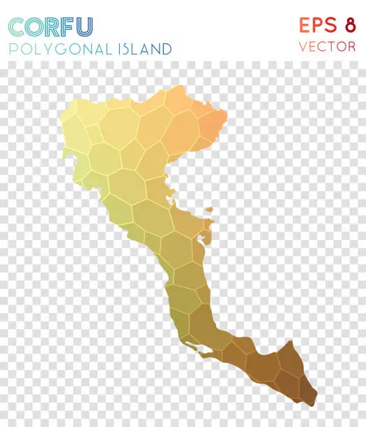 Vector illustration of Corfu polygonal map, mosaic style island.