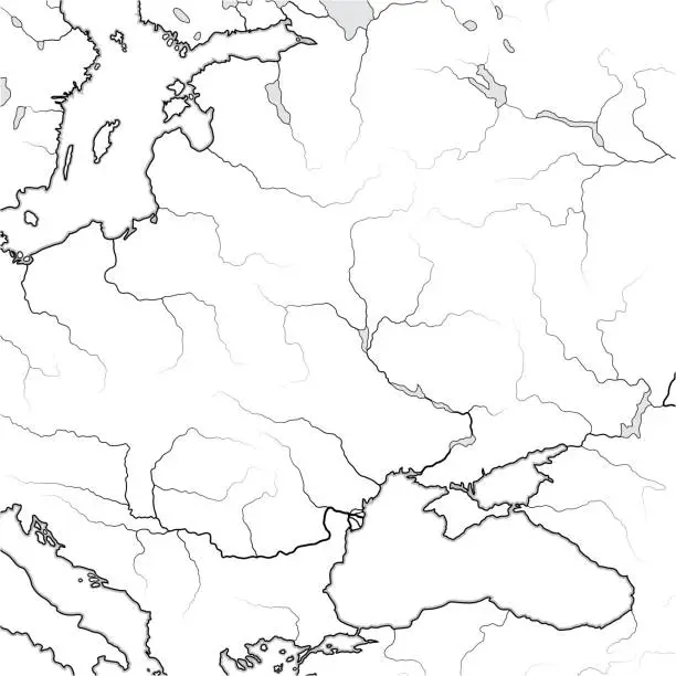 Vector illustration of Map of The SLAVIC & BALTIC Lands: Eastern Europe, Kiev Russ, Ukraïne, Moscovia, Scythia, Baltica, Lithuania, Poland, Czechia, Croatia, Yugoslavia, Romania and Hungary. Geographic chart with landscape.