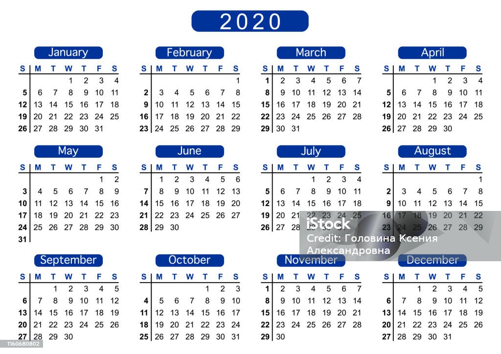 2020 Week Ranges Calendar 2020 Week Starts On Sunday Stock Illustration - Download Image ...