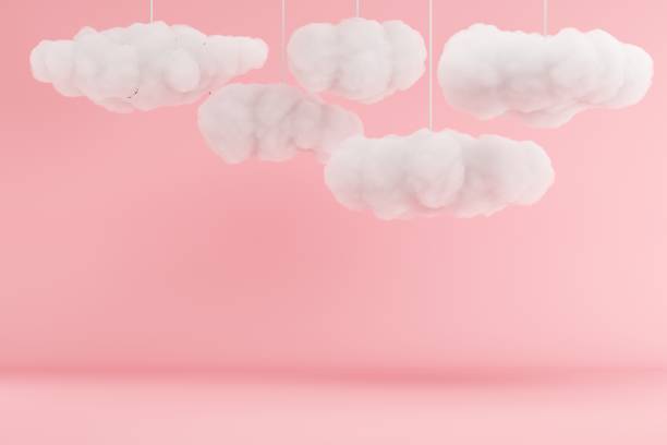 istock Clouds Hanging on pink room background. minimal idea concept. 3D render. 1160682245