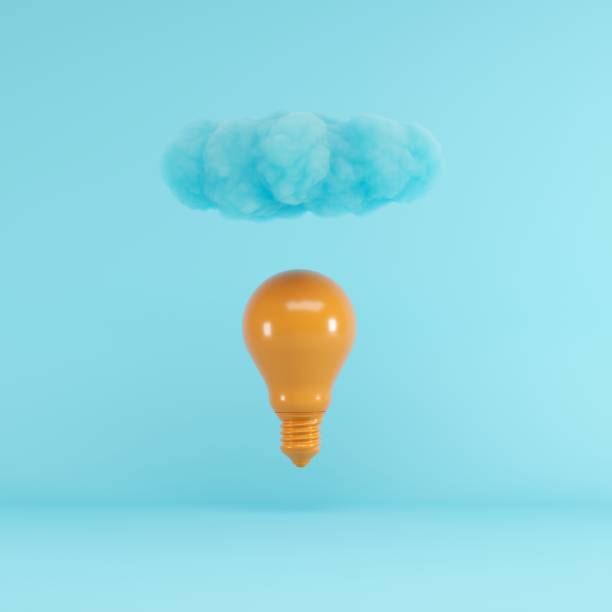 istock Blue Cloud floating above orange lightbulb on blue background. minimal concept idea. 3D render 1160682282
