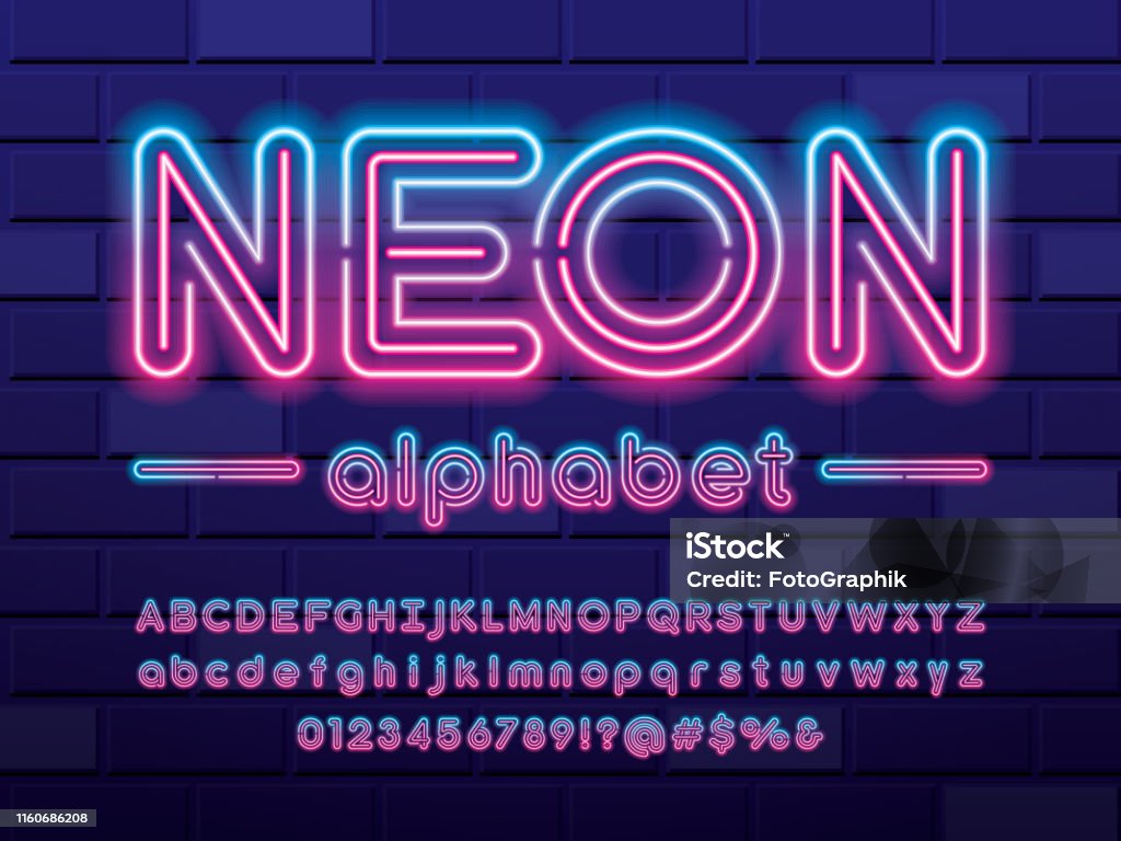 forbrug Diplomat Larry Belmont Neon Font Stock Illustration - Download Image Now - Neon Lighting, Text,  Typescript - iStock
