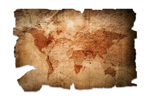 old map with ship and compass shallow depth of field