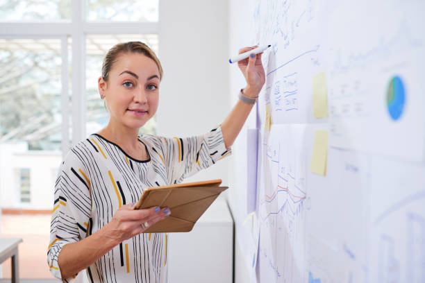 istock Financial manager writing on office wall 1160693750