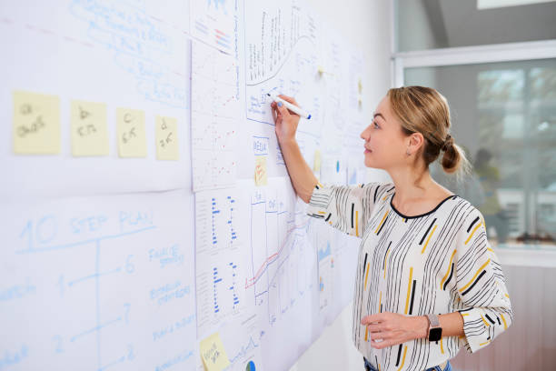 istock Marketing department manager drawing chart 1160693762