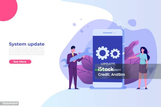 Phone Software Update Graphics Smartphone System Update Flat Style Concept Vector Illustration Stock ...