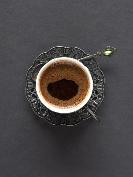 istock Black hot coffee in a vintage cup. Top view 1160695541
