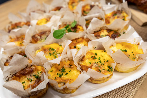 Mini Quiches Mini Quiches At Corporate Breakfast Event breakfast catering stock pictures, royalty-free photos & images