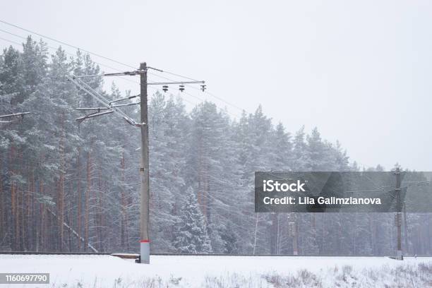 Rail Road Winter Stock Photo - Download Image Now - Backgrounds, Blue, Concepts