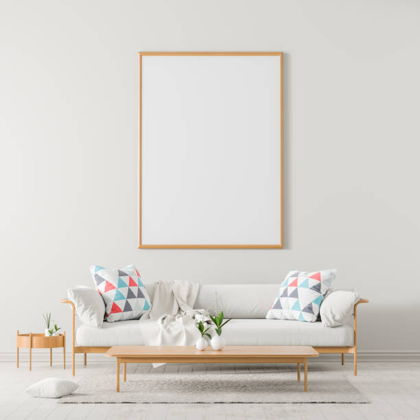 istock Mock up poster frame in Scandinavian style interior. Minimalist interior design. 3D illustration. 1160698644