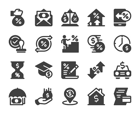 Loan and Interest Icons Vector EPS File.